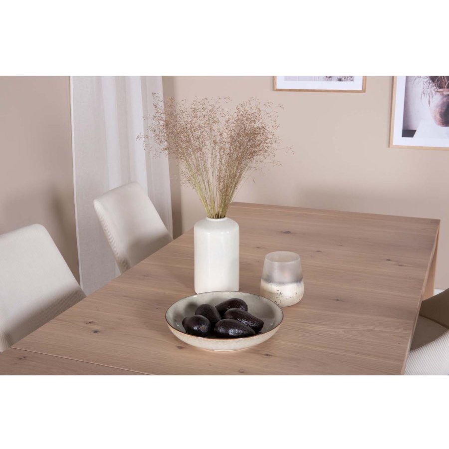 VENTURE DESIGN Slider spisebord, m. 2 tillgsplader - hvidvasket egetrsfiner og egetr (170x95)