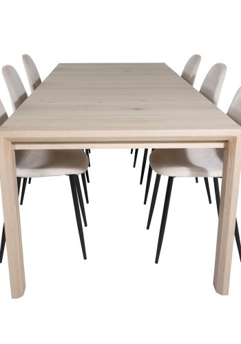 VENTURE DESIGN Slider spisebord, m. 2 tillgsplader - hvidvasket egetrsfiner og egetr (170x95)