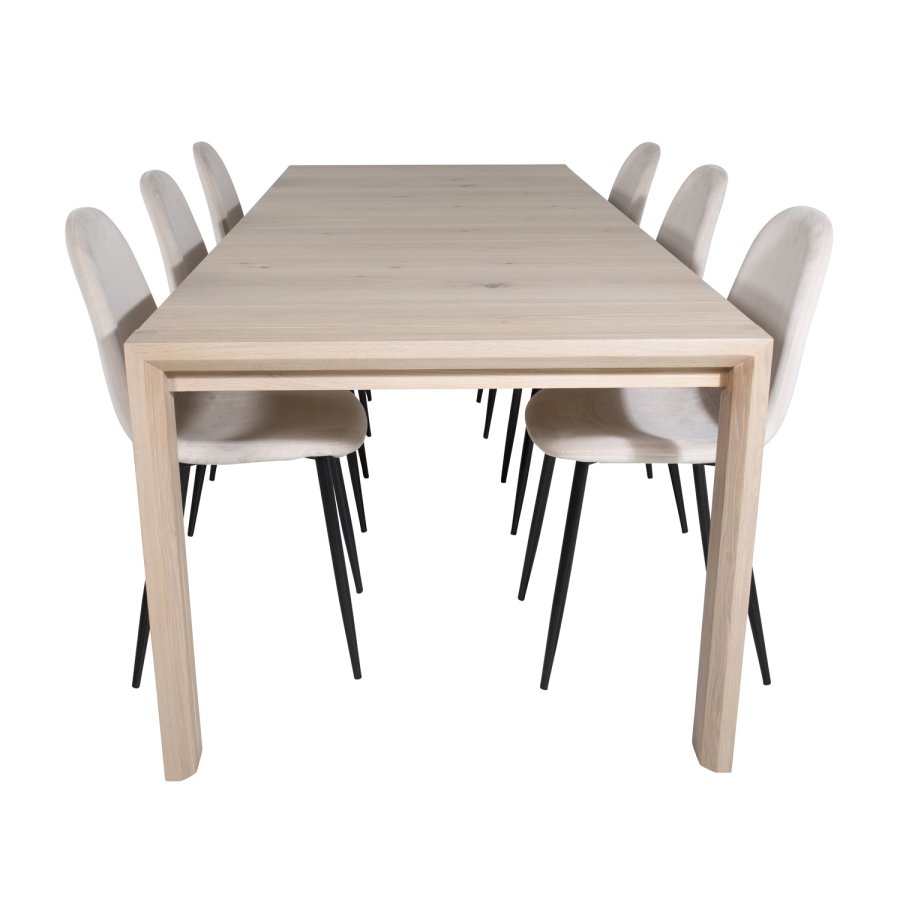 VENTURE DESIGN Slider spisebord, m. 2 tillgsplader - hvidvasket egetrsfiner og egetr (170x95)