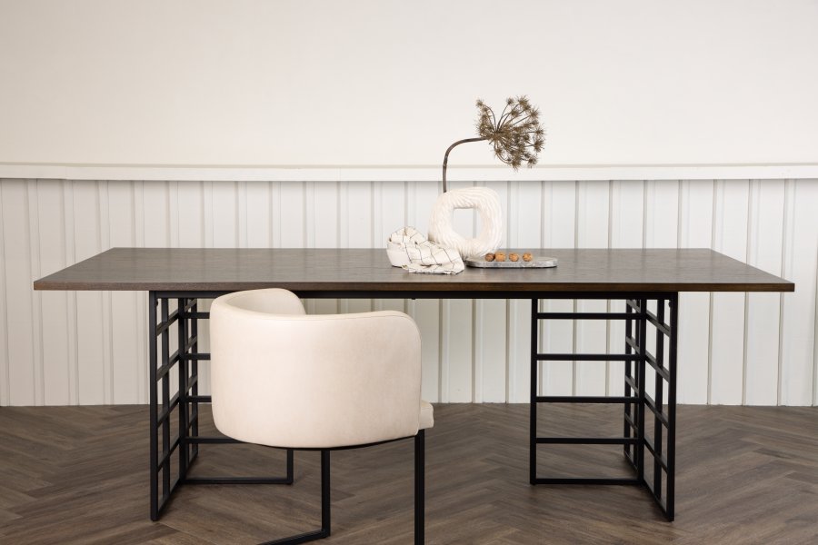 VENTURE DESIGN Ystad spisebord, rektangulr - mokka egefinér og sort aluminium (220x100)