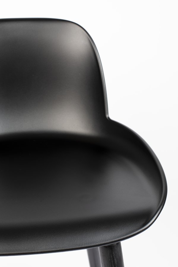 ZUIVER Albert Kuip barstol, m. rygln og fodsttte - sort polypropylen og sort asketr (65cm)