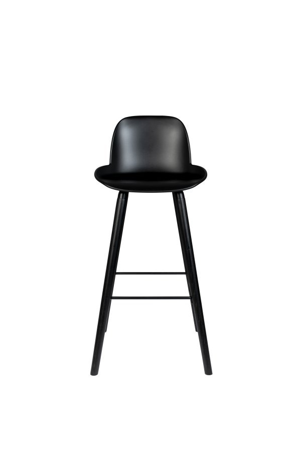 ZUIVER Albert Kuip barstol, m. rygln og fodsttte - sort polypropylen og sort asketr (75cm)