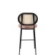 ZUIVER Spike barstol, m. rygln og fodsttte - natur rattan, lyserd polyester og sort stl (64,5cm)