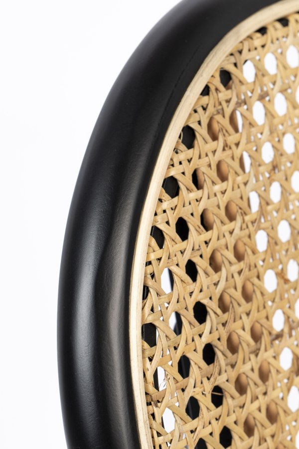 ZUIVER Spike barstol, m. rygln og fodsttte - natur rattan, lyserd polyester og sort stl (64,5cm)