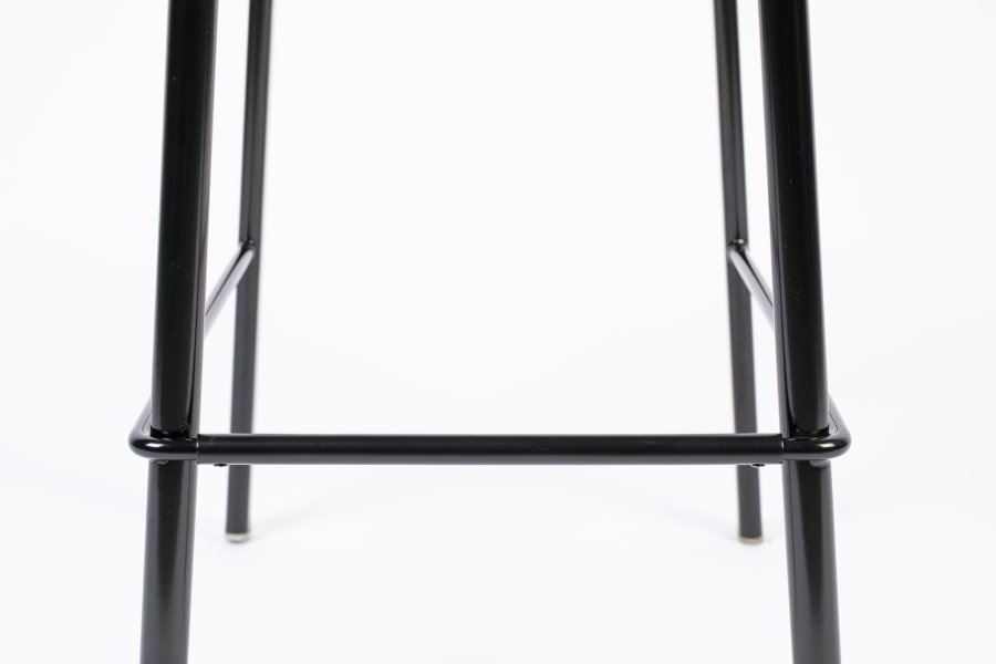 ZUIVER Spike barstol, m. rygln og fodsttte - natur rattan, lyserd polyester og sort stl (64,5cm)