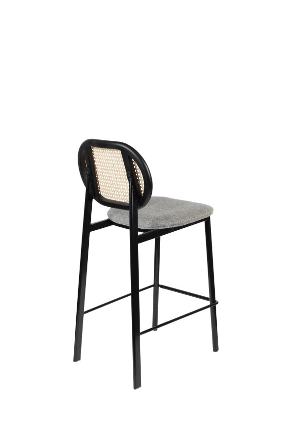 ZUIVER Spike barstol, m. rygln og fodsttte - natur rattan, gr polyester og sort stl (64,5cm)