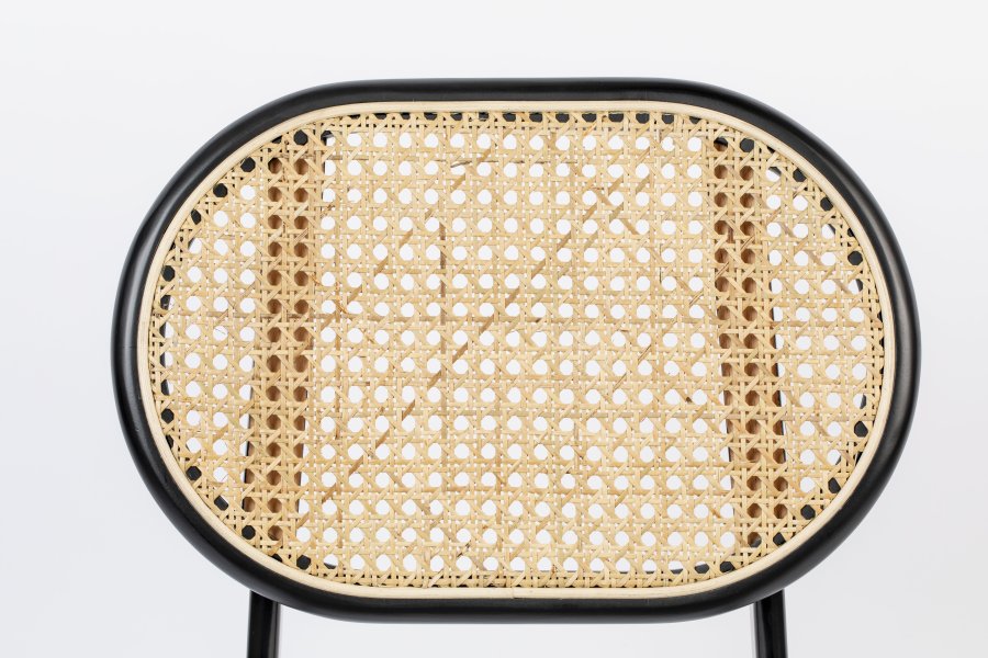 ZUIVER Spike barstol, m. rygln og fodsttte - natur rattan, gr polyester og sort stl (64,5cm)