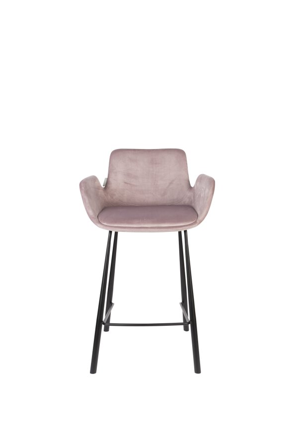 ZUIVER Brit barstol, m. rygln, armln og fodsttte - lyserd polyester og sort stl