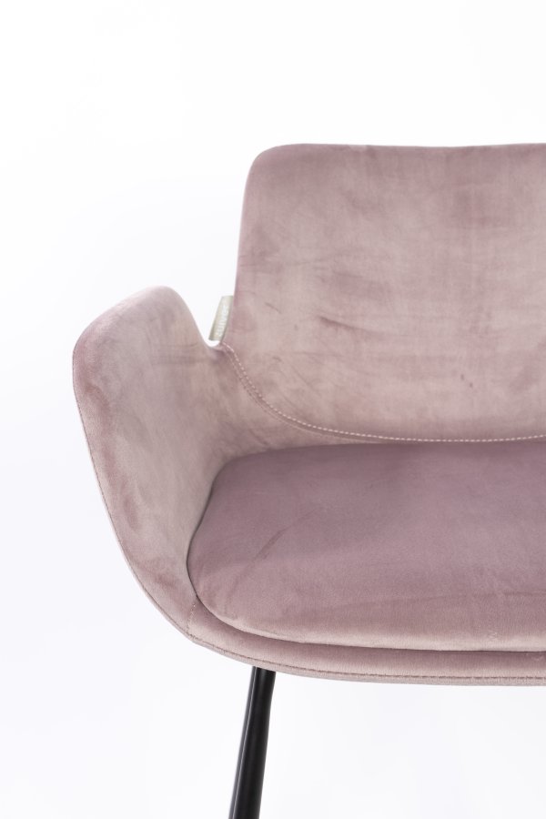 ZUIVER Brit barstol, m. rygln, armln og fodsttte - lyserd polyester og sort stl