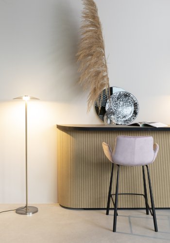 ZUIVER Brit barstol, m. rygln, armln og fodsttte - lyserd polyester og sort stl