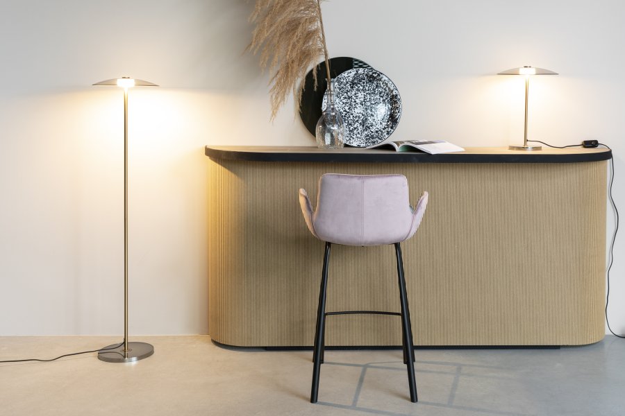 ZUIVER Brit barstol, m. rygln, armln og fodsttte - lyserd polyester og sort stl