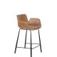 ZUIVER Brit LL barstol, m. rygln, armln og fodsttte - brun PU og sort stl