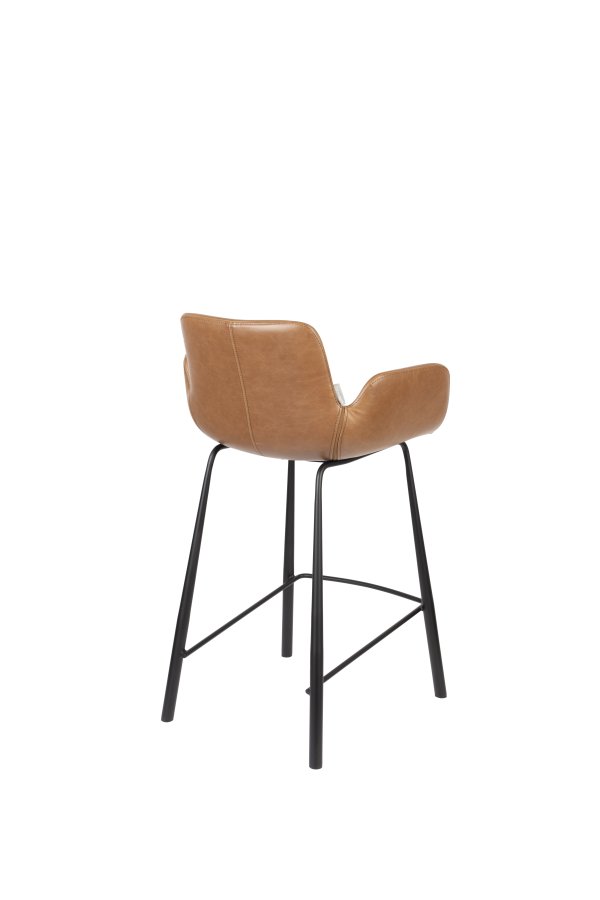 ZUIVER Brit LL barstol, m. rygln, armln og fodsttte - brun PU og sort stl