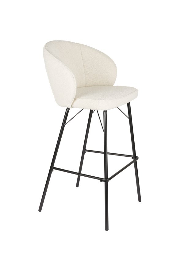 WHITE LABEL LIVING Joa barstol, m. rygln og fodsttte - hvid polyester og sort jern