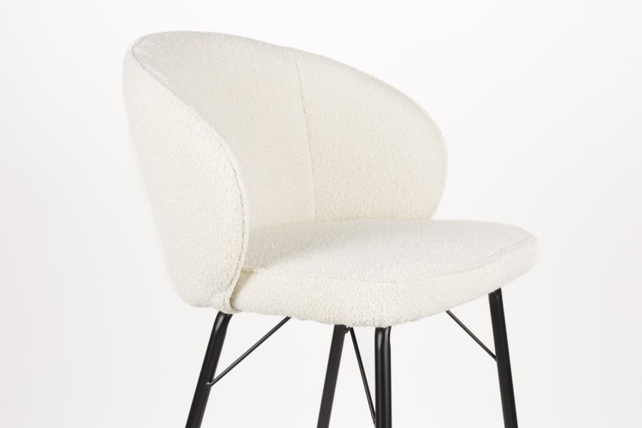 WHITE LABEL LIVING Joa barstol, m. rygln og fodsttte - hvid polyester og sort jern