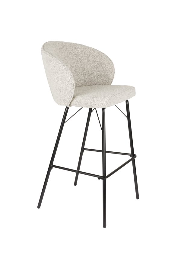 WHITE LABEL LIVING Joa barstol, m. rygln og fodsttte - beige polyester og sort jern