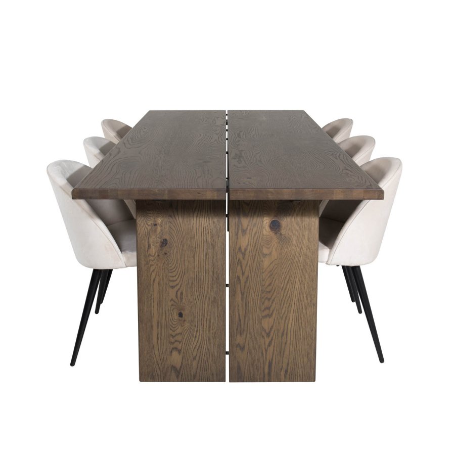 VENTURE DESIGN Slider spisebord, m. 2 tillgsplader - smoked egetrsfiner og smoked egetr (170x95)