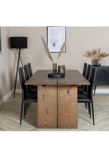 VENTURE DESIGN Slider spisebord, m. 2 tillgsplader - smoked egetrsfiner og smoked egetr (170x95)