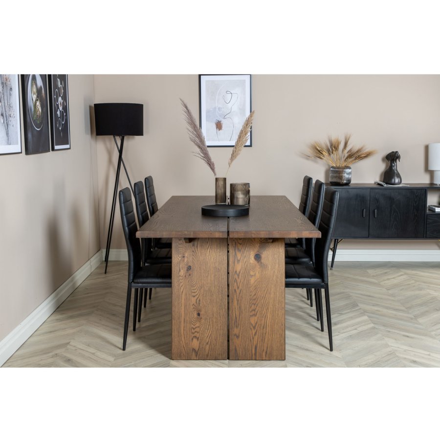 VENTURE DESIGN Slider spisebord, m. 2 tillgsplader - smoked egetrsfiner og smoked egetr (170x95)