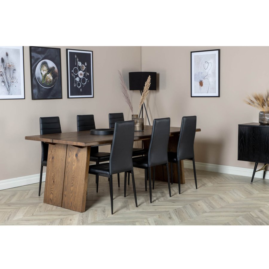 VENTURE DESIGN Slider spisebord, m. 2 tillgsplader - smoked egetrsfiner og smoked egetr (170x95)