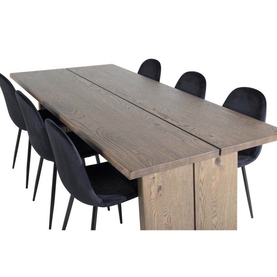 VENTURE DESIGN Slider spisebord, m. 2 tillgsplader - smoked egetrsfiner og smoked egetr (170x95)