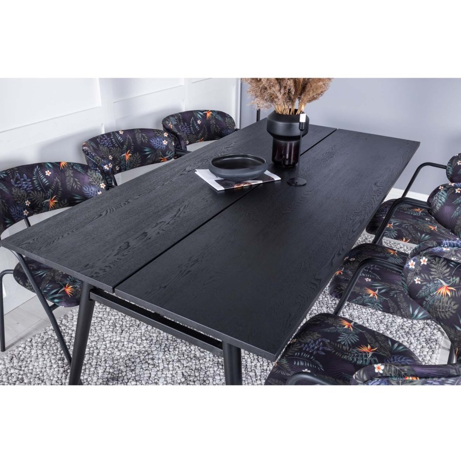 VENTURE DESIGN Sleek spisebord, m. udtrk - sort egetrsfiner og sort metal (190x95)