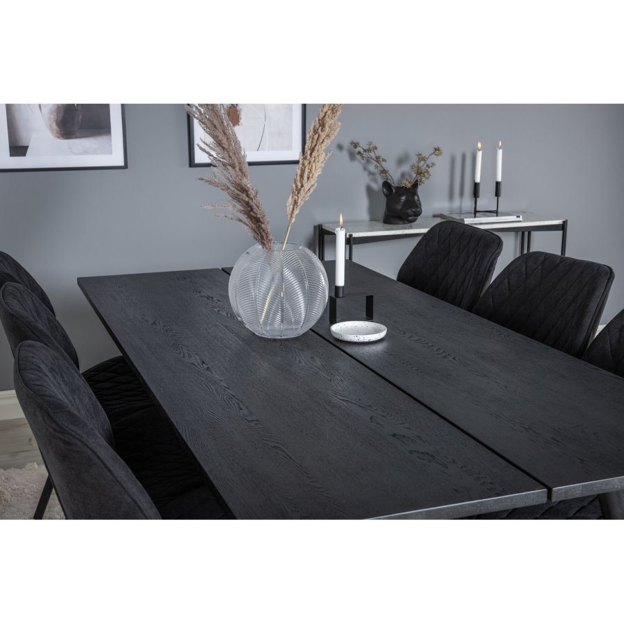 VENTURE DESIGN Sleek spisebord, m. udtrk - sort egetrsfiner og sort metal (190x95)
