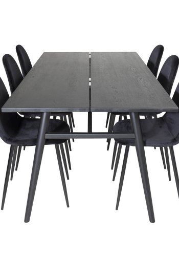 VENTURE DESIGN Sleek spisebord, m. udtrk - sort egetrsfiner og sort metal (190x95)