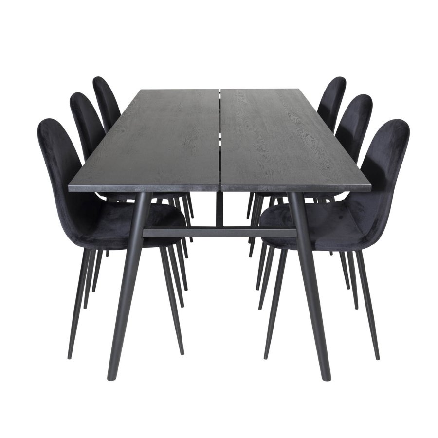 VENTURE DESIGN Sleek spisebord, m. udtrk - sort egetrsfiner og sort metal (190x95)