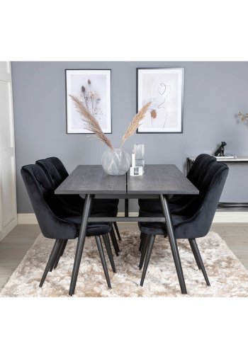 VENTURE DESIGN Sleek spisebord, m. udtrk - sort egetrsfiner og sort metal (190x95)