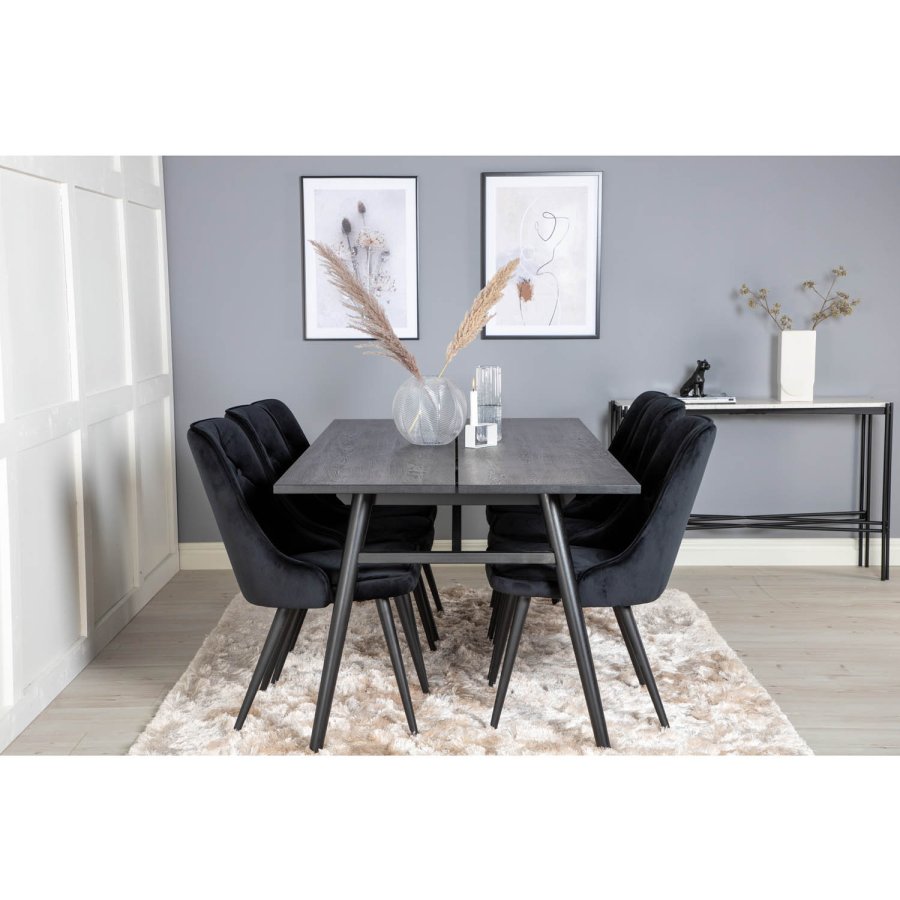 VENTURE DESIGN Sleek spisebord, m. udtrk - sort egetrsfiner og sort metal (190x95)