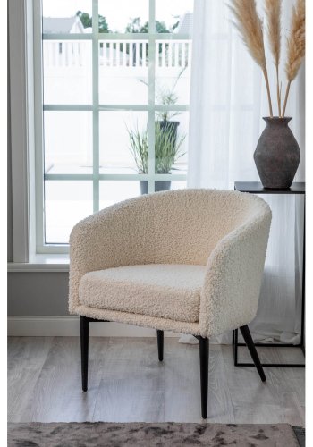 VENTURE DESIGN Fluffy bamsestol - hvid polyester og sort metal