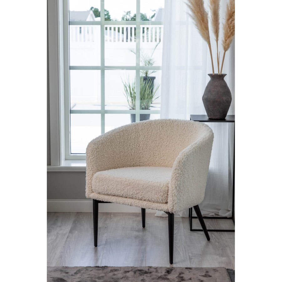 VENTURE DESIGN Fluffy bamsestol - hvid polyester og sort metal