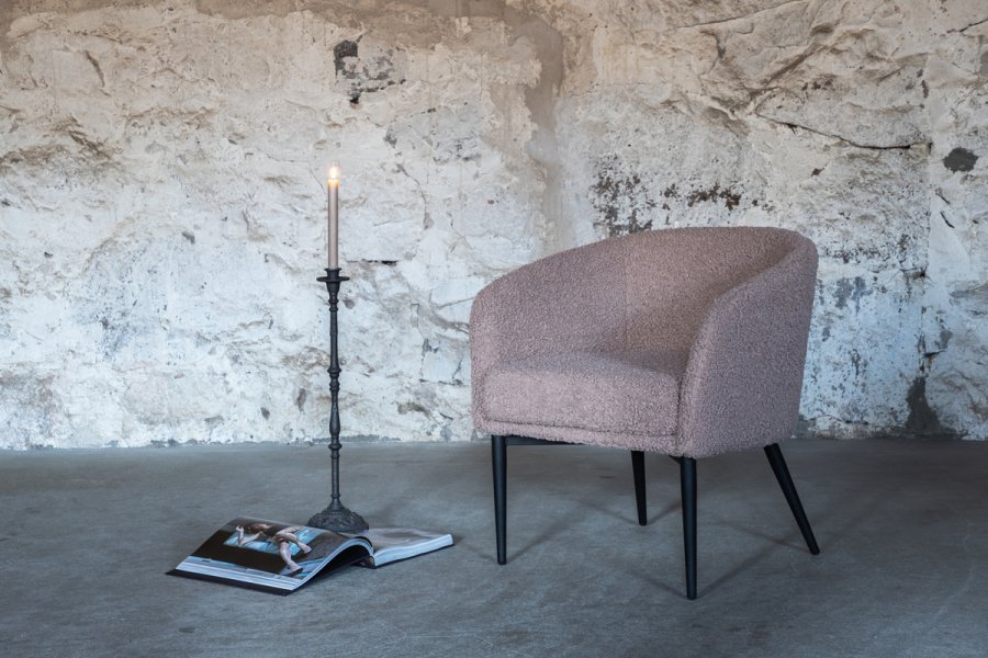 VENTURE DESIGN Fluffy lnestol - brun bamsestof polyester og sort stl