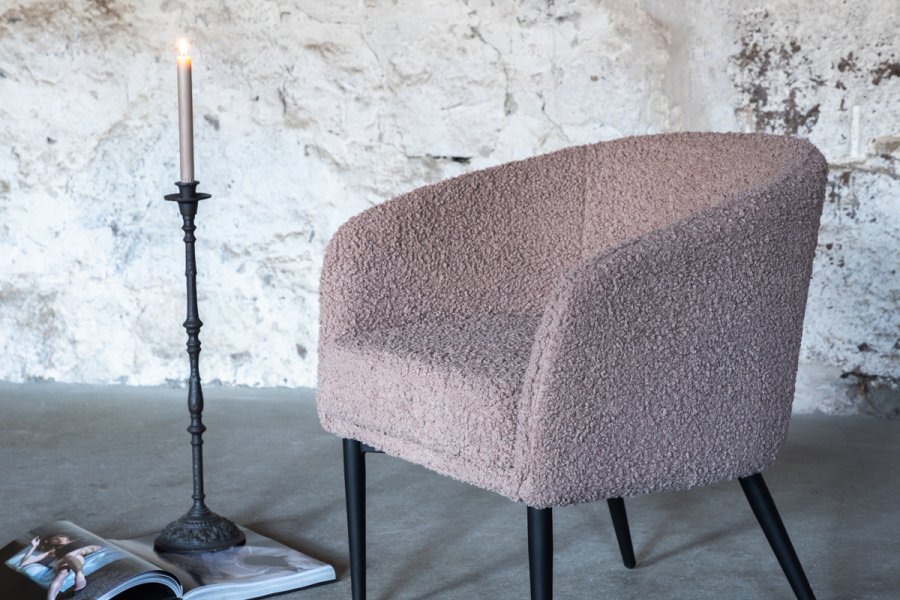 VENTURE DESIGN Fluffy lnestol - brun bamsestof polyester og sort stl