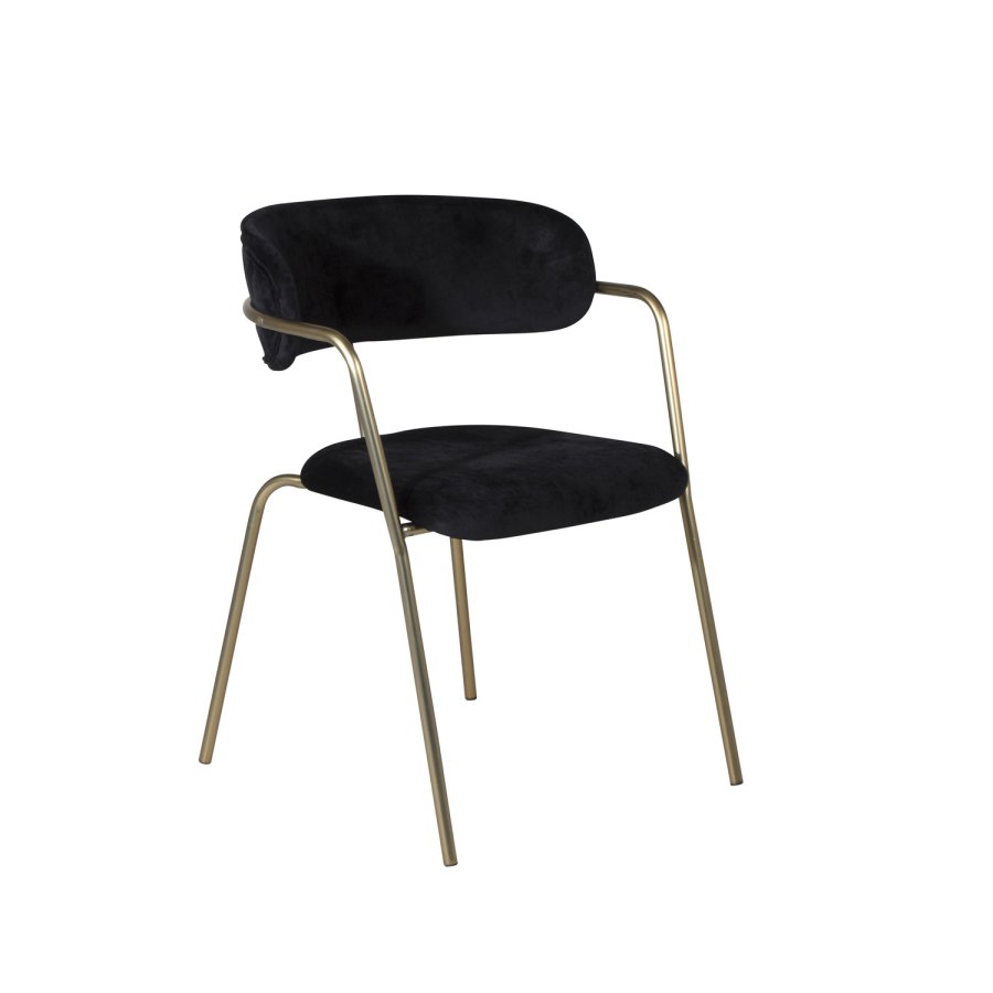 VENTURE DESIGN Arrow spisebordsstol, m. armln - sort velour og messing metal