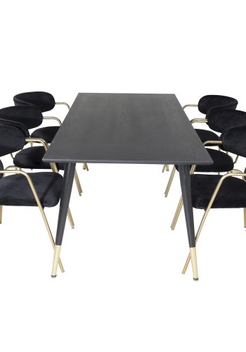 VENTURE DESIGN Arrow spisebordsstol, m. armln - sort velour og messing metal