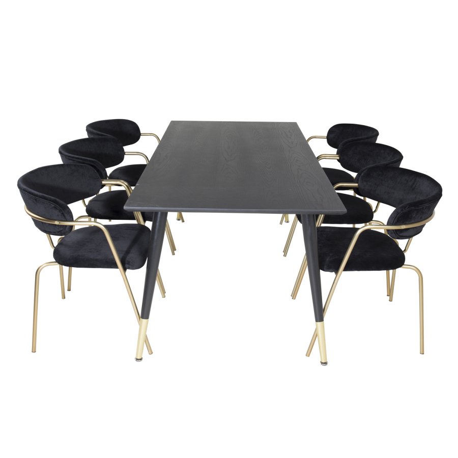 VENTURE DESIGN Arrow spisebordsstol, m. armln - sort velour og messing metal