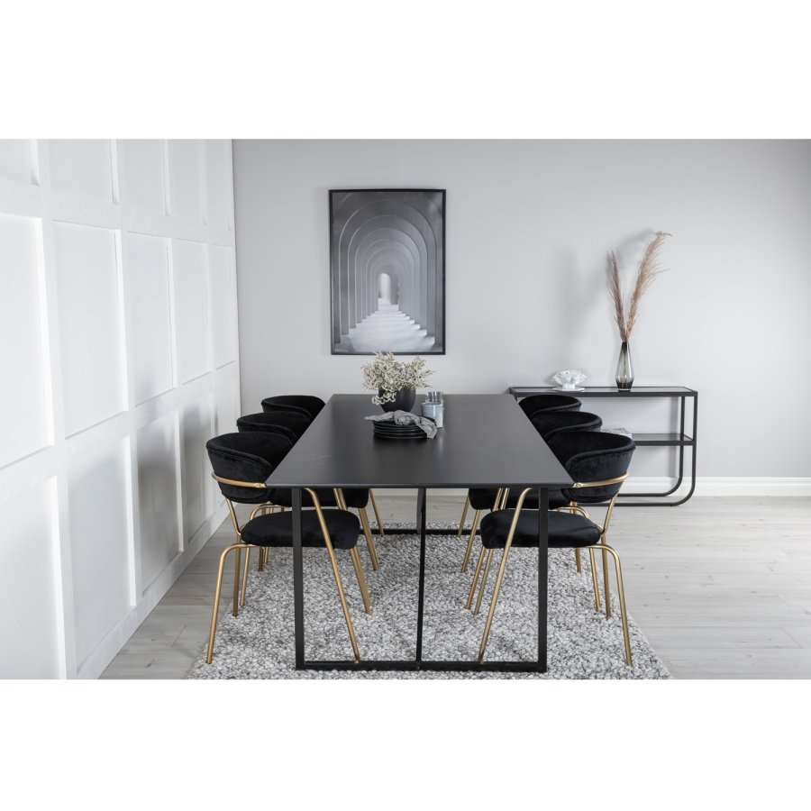 VENTURE DESIGN Arrow spisebordsstol, m. armln - sort velour og messing metal