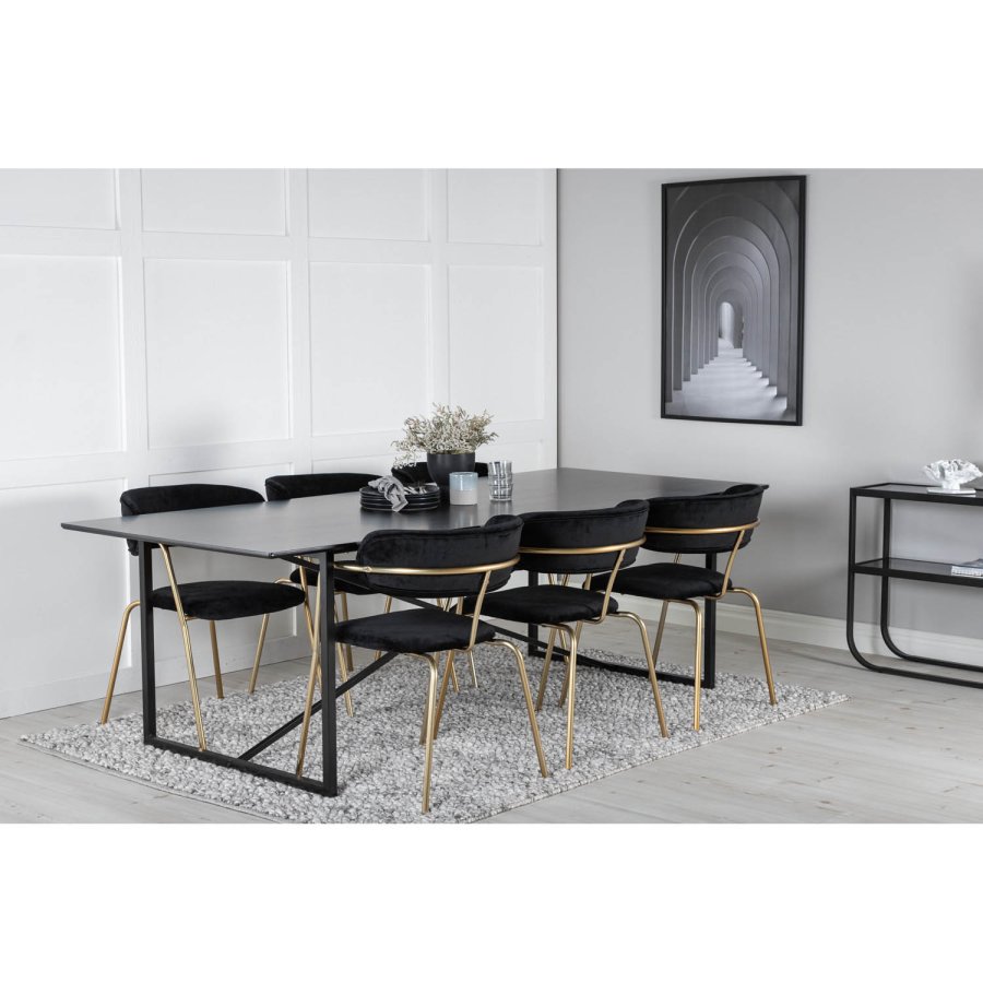 VENTURE DESIGN Arrow spisebordsstol, m. armln - sort velour og messing metal