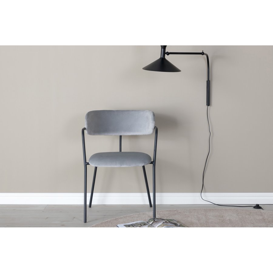 VENTURE DESIGN Arrow spisebordsstol, m. armln - gr velour og sort metal