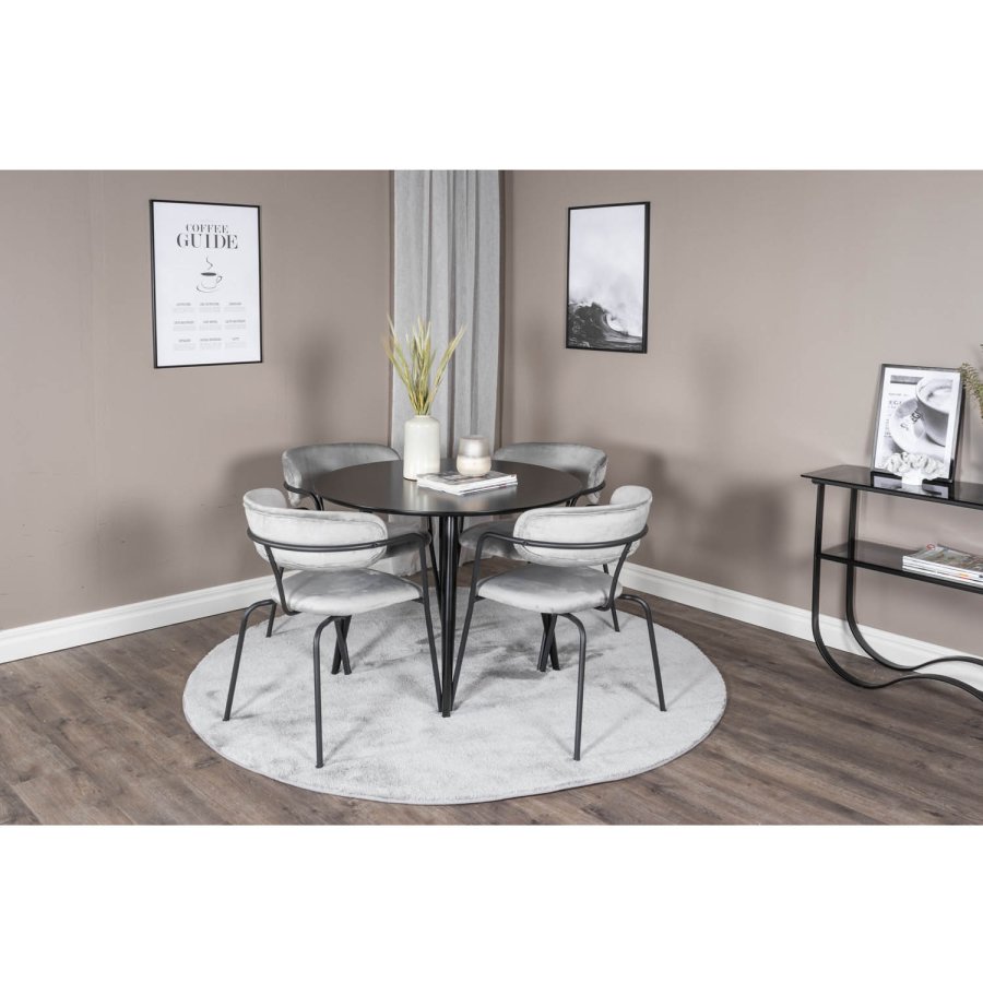 VENTURE DESIGN Arrow spisebordsstol, m. armln - gr velour og sort metal