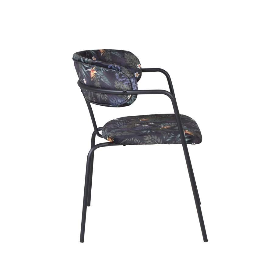 VENTURE DESIGN Arrow spisebordsstol, m. armln - multifarvet blomster polyester og sort metal