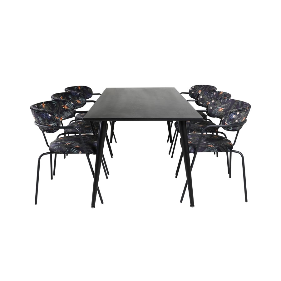 VENTURE DESIGN Arrow spisebordsstol, m. armln - multifarvet blomster polyester og sort metal