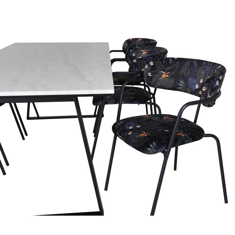 VENTURE DESIGN Arrow spisebordsstol, m. armln - multifarvet blomster polyester og sort metal