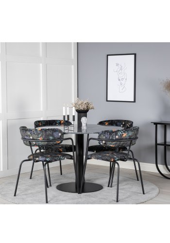 VENTURE DESIGN Arrow spisebordsstol, m. armln - multifarvet blomster polyester og sort metal