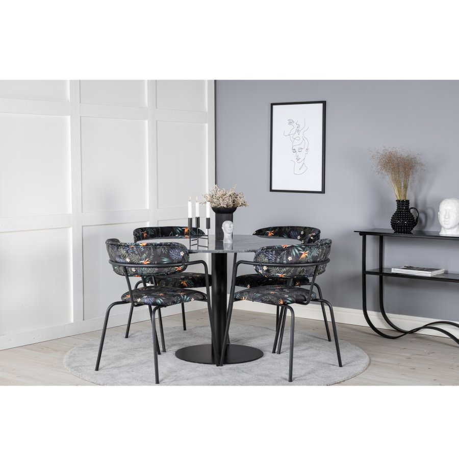 VENTURE DESIGN Arrow spisebordsstol, m. armln - multifarvet blomster polyester og sort metal