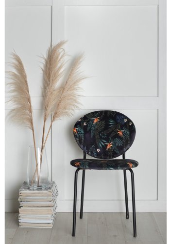 VENTURE DESIGN Vault spisebordsstol - multifarvet blomster polyester og sort metal