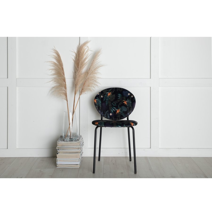 VENTURE DESIGN Vault spisebordsstol - multifarvet blomster polyester og sort metal