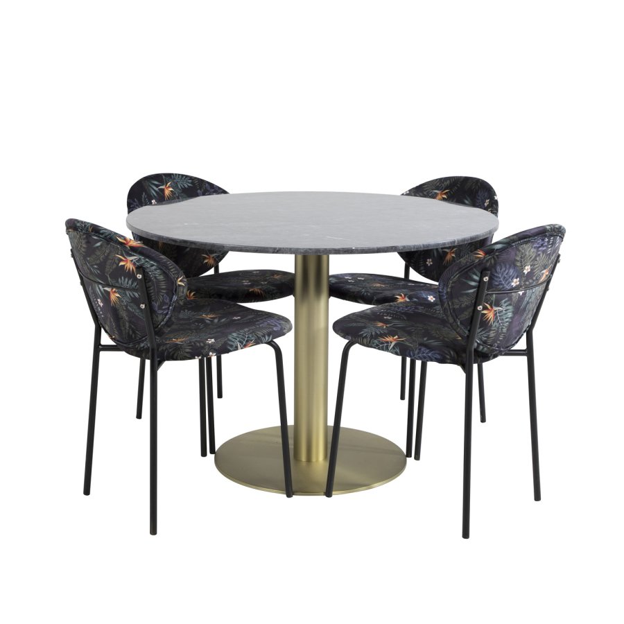 VENTURE DESIGN Vault spisebordsstol - multifarvet blomster polyester og sort metal